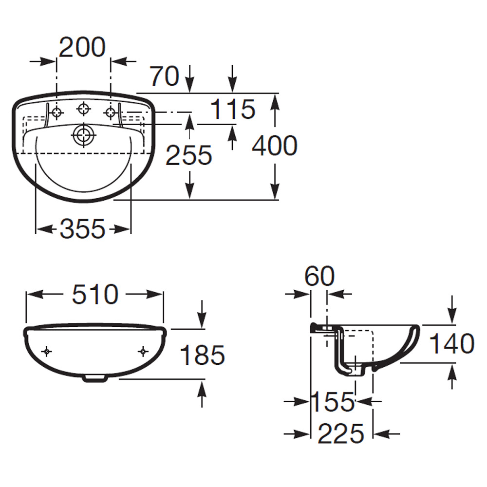 Roca Laura 510 x 400mm SemiRecessed Basin With 1 Taphole