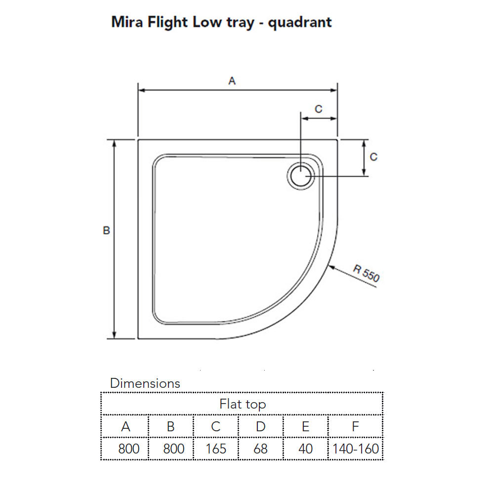 Mira Flight Low 800 x 800mm Quadrant Shower Tray With Waste